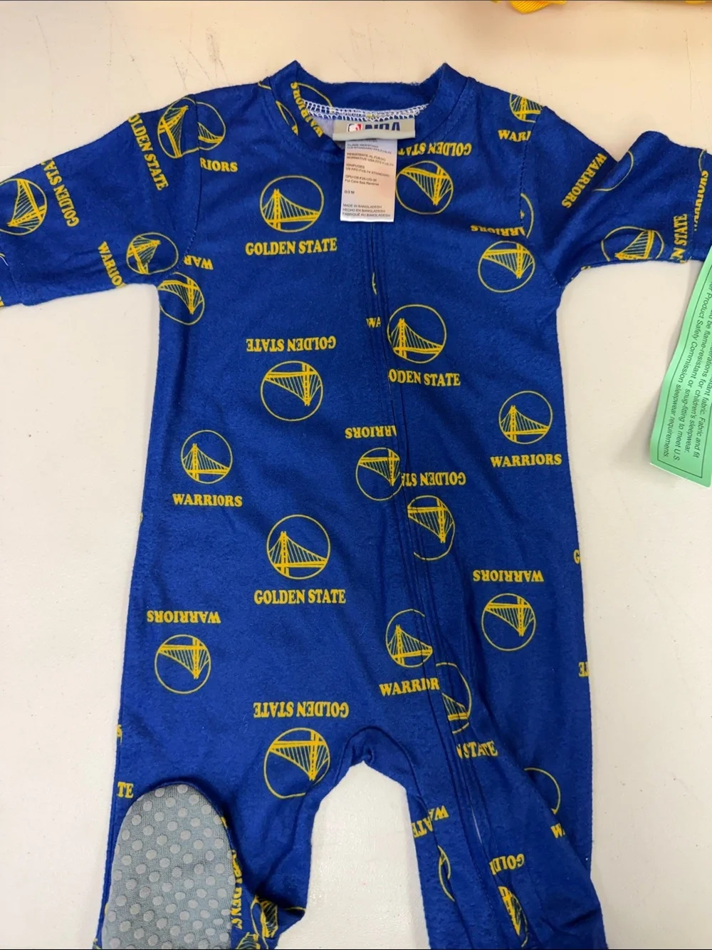 Golden State Warriors Blue & Yellow Baby One-Piece Pajamas size 0-3 months new